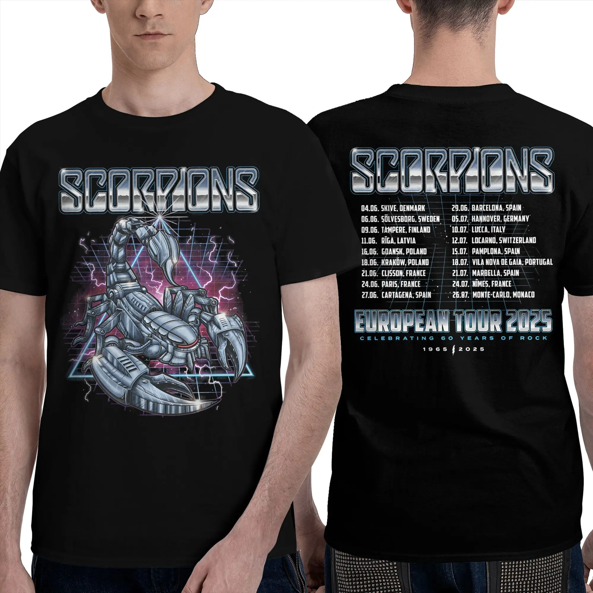 Nuevas camisetas de SCORPIONS 60 AÑOS TOUR 2025 para hombre, camiseta impresionante de algodón 100%, camisetas de cuello redondo, ropa clásica de manga corta