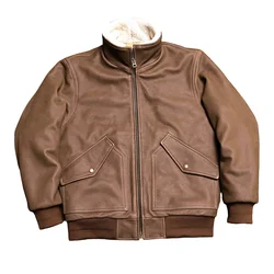 Light Brown Winter Pilot Leather Jacket Men Military Style Plus Size 5XL Genuine Natural Cowhide Flight Leather Coat