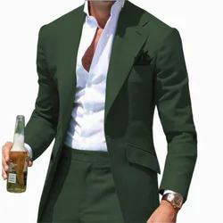 Traje de cuello de pico para hombre, blazer con muescas verdes, chaquetas y pantalones formales, ropa informal de negocios para novio y boda, 2 piezas