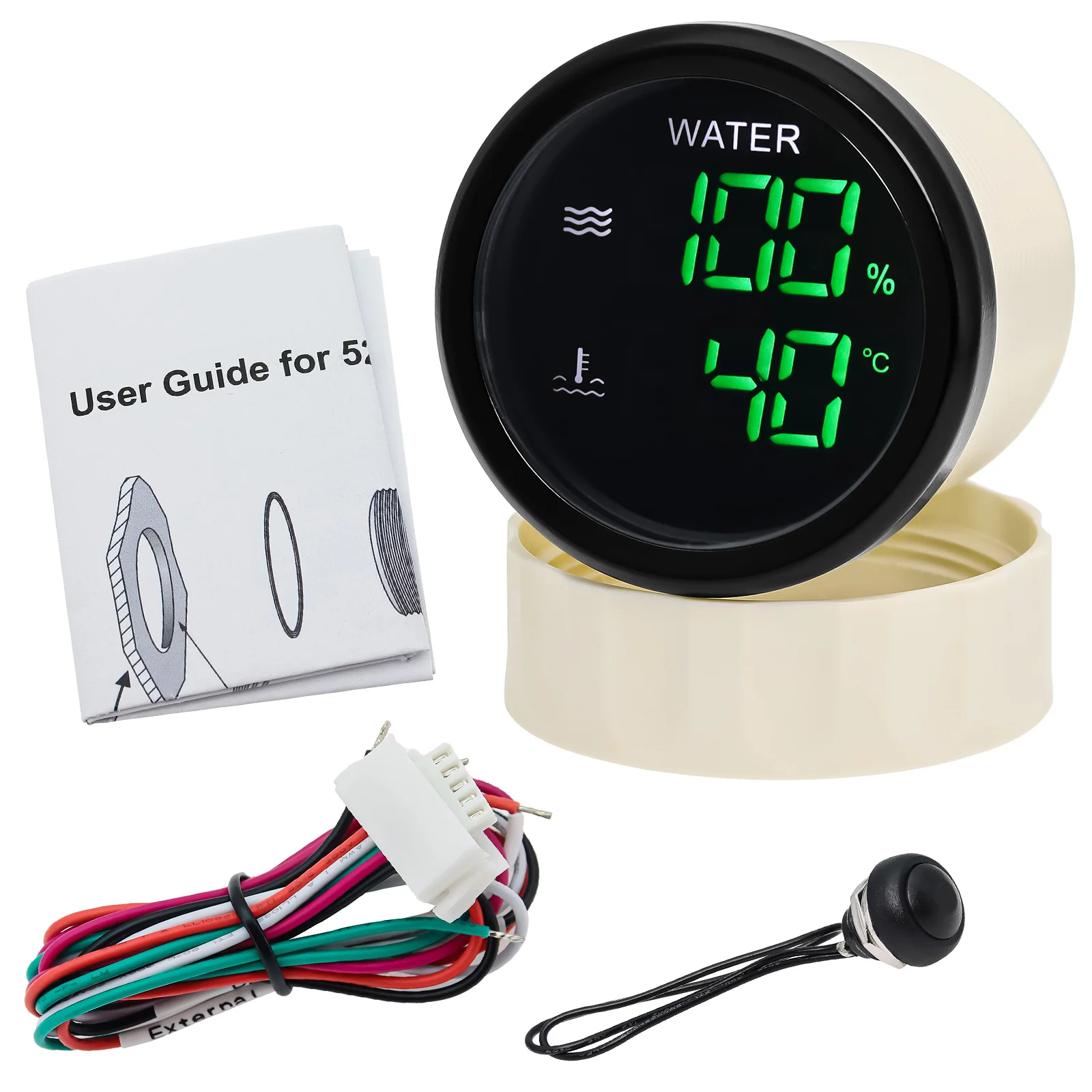 52mm Digital Gauge 2 In 1 Gauge Fuel/Water Level Gauge Voltmeter Water Temp HTG Sewage Level Meter With Alarm For Boat Car Truck