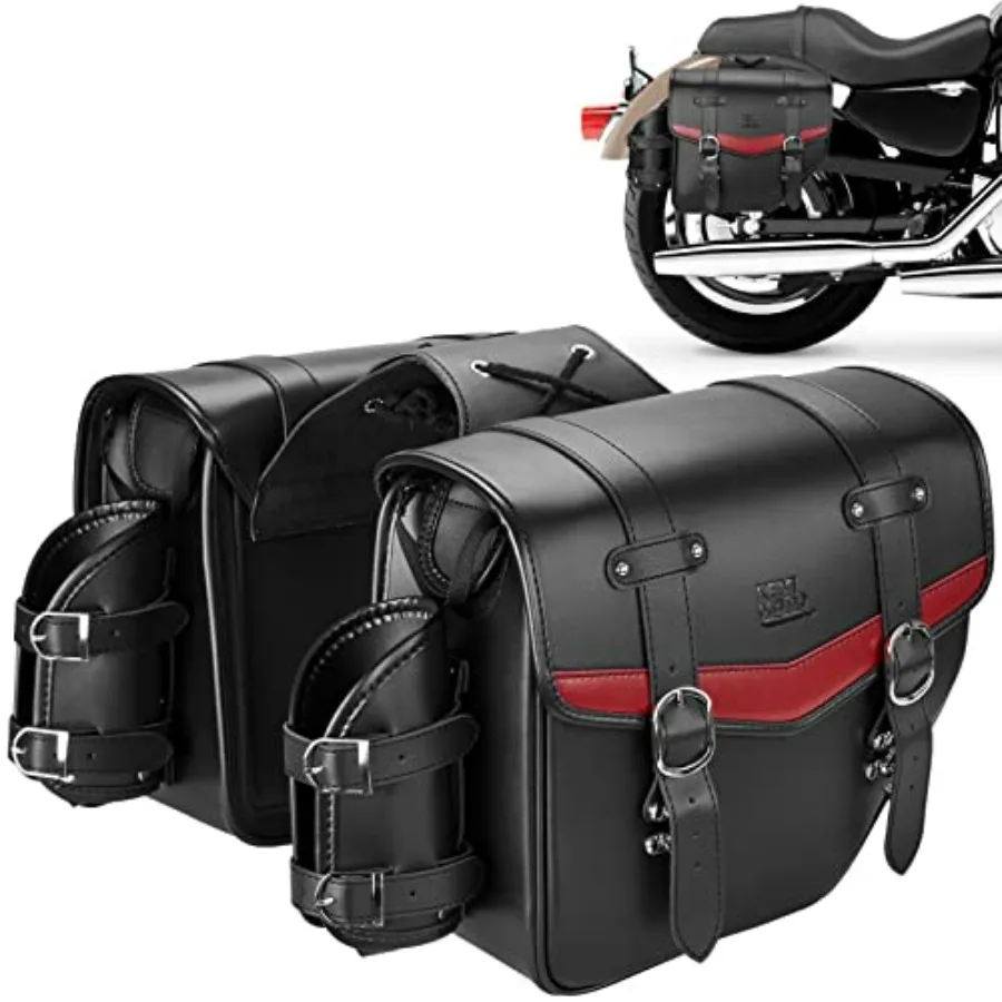 

Motorcycle Saddle Bags PU Leather Saddlebags Waterproof with Cup Holder 18L Ccity Compatible with Softail Dyna Road King Univer