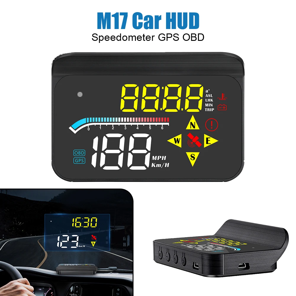 

Digital Car HUD Speedometer Auto Electronics Accessories for All Cars Mini M17 OBD GPS Head Up Display Windshield Projector