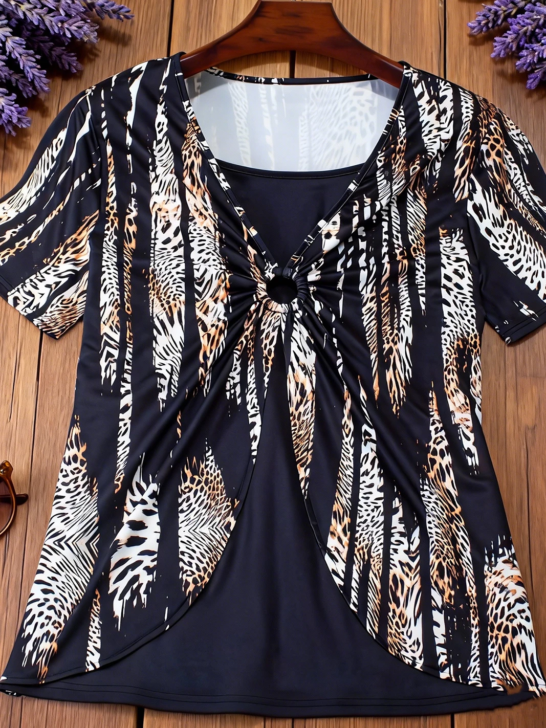 

Абстрактная двухсекционная футболка с леопардовым принтом и короткими рукавами, модная элегантная женская одежда больших размеров на весну и лето Ca