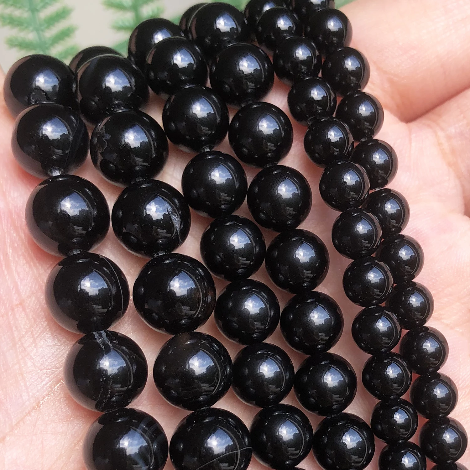 Natural Black Agates Onyx Stone Beads Smooth Round Loose Spacer Beads For Jewelry Making DIY Bracelets 15'' 4/6/8/10/12/14mm