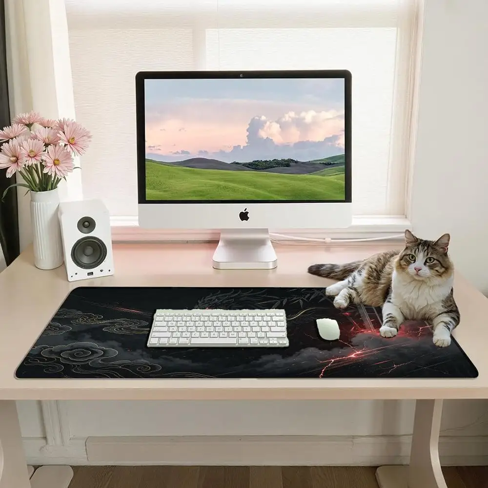 Dark Style Gaming Mousepad Mythical Black Dragon Thunder Lightning Bamboo Cloud Large Anti‑Slip Desk Mat desk accessories