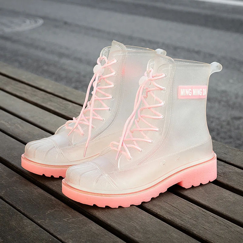 

New Jelly Waterproof Shoes Women's Rain Boots Short Transparent Non-Slip Korean Style Fashion for Students