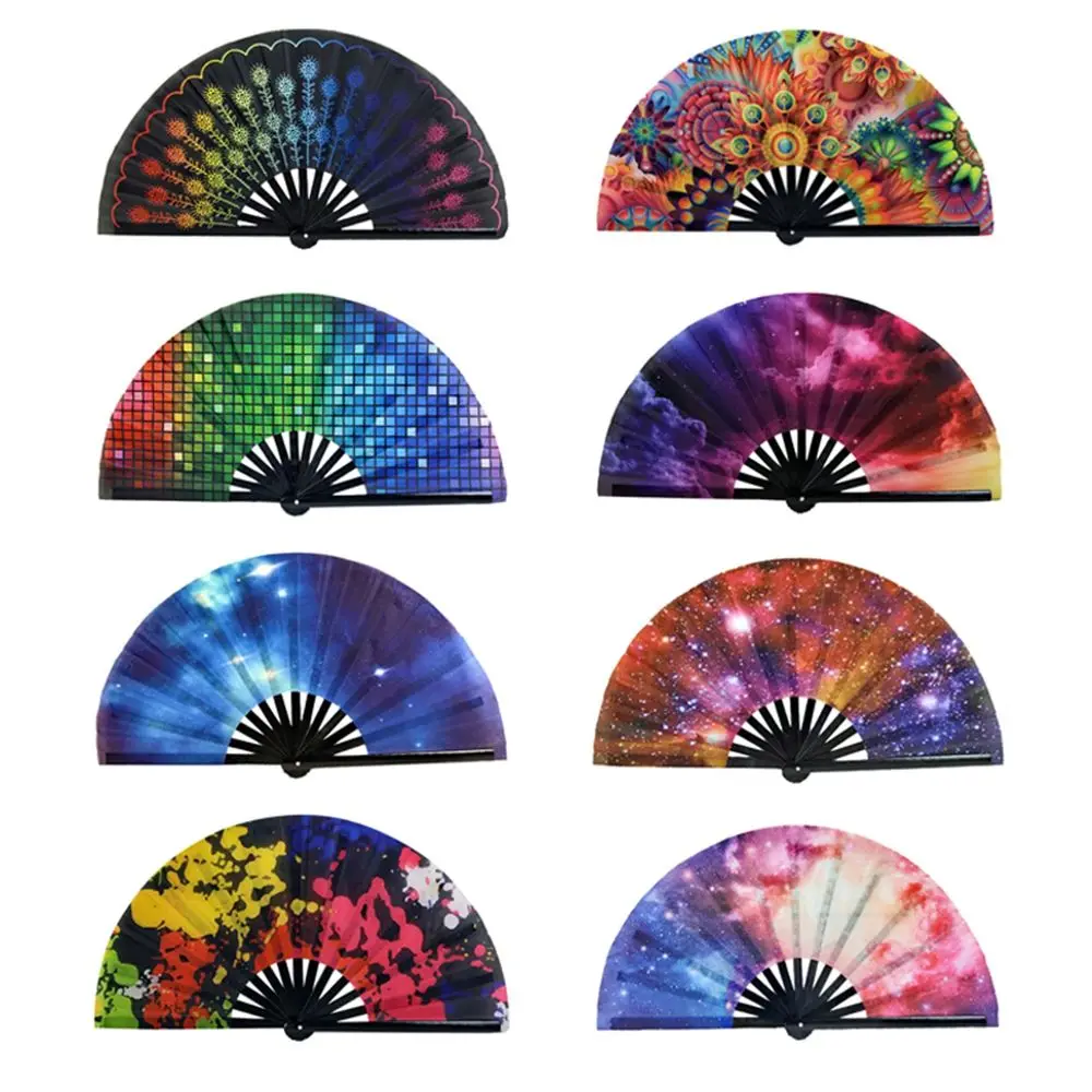 Colorful Multi Styles Gift Bamboo Wood Handheld Large Summer Supplies Festival Decor Dancing Fan Folding Hand Fan