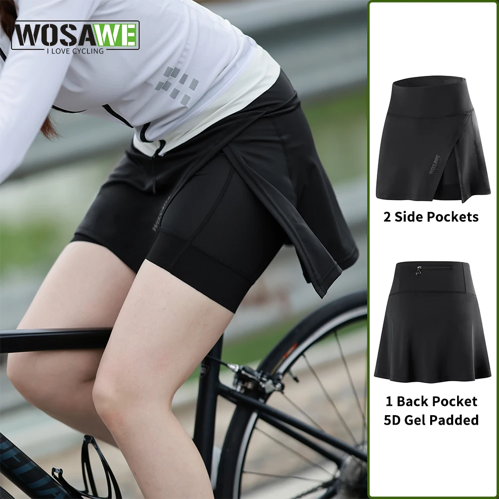 

WOSAWE Women Cycling Skirt 2-in-1 With 5D Silicone Sponge Pad MTB Bike Shorts High Waist Bicycle Tights Road Bike Skirt Pants