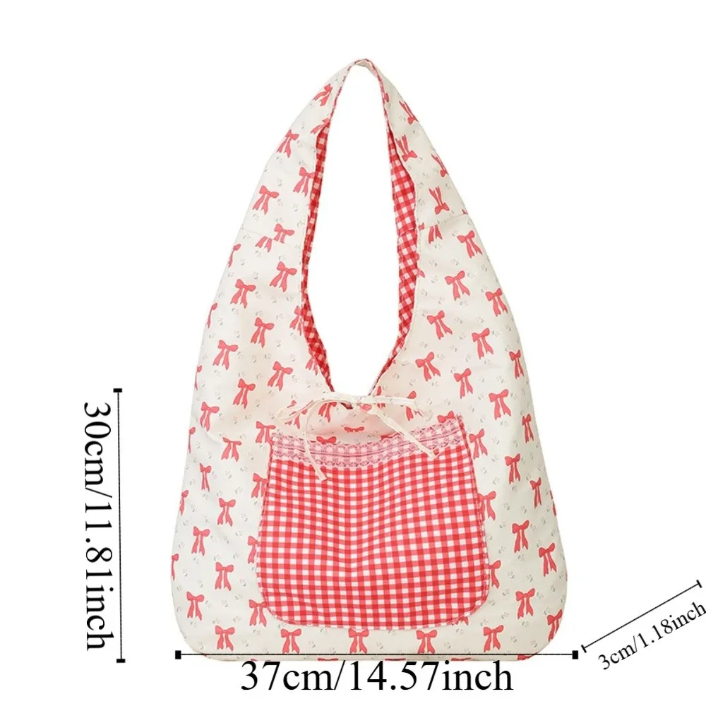 Sweet Double-sided Shoulder Bag Korean Style Lace Decoration Women Bow Printed Handbag Large Capacity Polyester