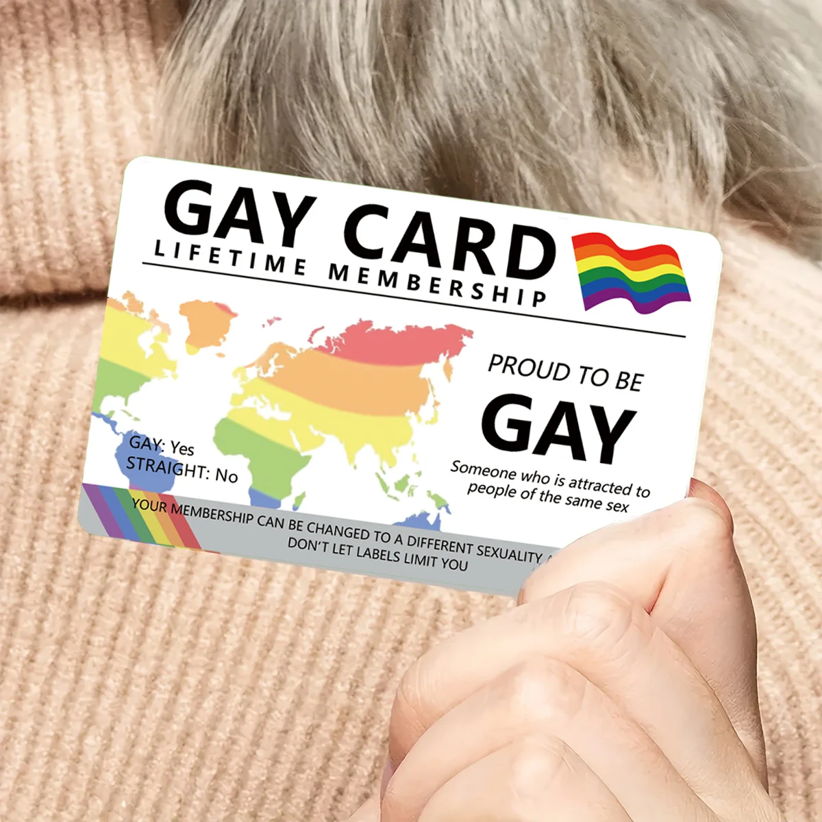 بطاقة LGBTQ+ Pride Lifetime Mem |   علامة قوس قزح PVC |   لامعة على الوجهين |   ديكو مستطيلة غير لاصقة