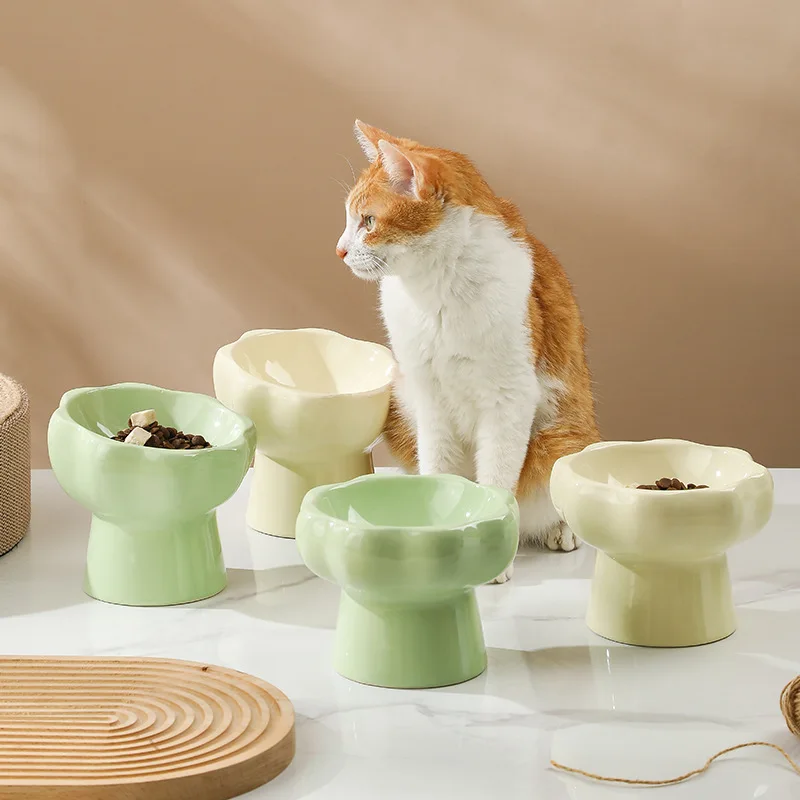 

Cute Cat Bowl Elevated Pet Food Dish Double Bowls Anti Spill Neck Support for Cats Dogs