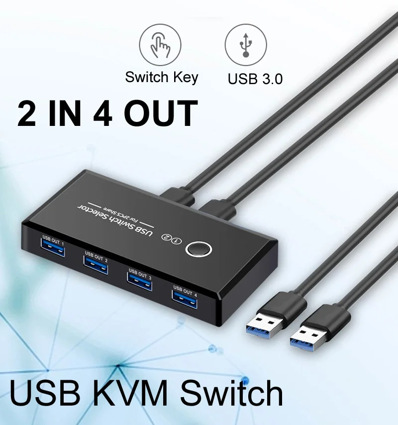 Kabel Switcher KVM USB 3.0 2.0 2 IN 4 OUT untuk Windows10 PC Laptop Keyboard Mouse Printer Berbagi Bluetooth Wifi 4 Perangkat