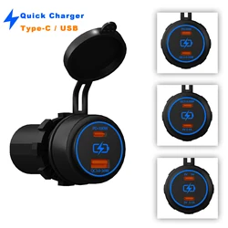 12V/24V Dual USB Type C PD Socket 36W 60W 100W USB-C QC 3.0 Power Charger Dual Type-C Sockets for Car Boat Golf Cart Motorbike