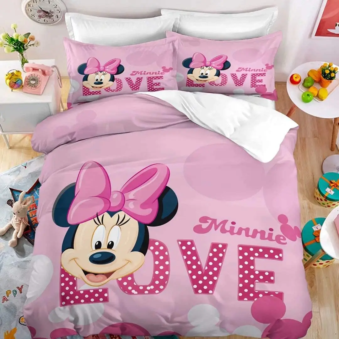 Imagem -02 - Minnie e Mickey Mouse Capa de Edredão dos Desenhos Animados para Crianças Cama Case Consolador Duplo Solteiro Decoração do Quarto Presente para Menino e Menina