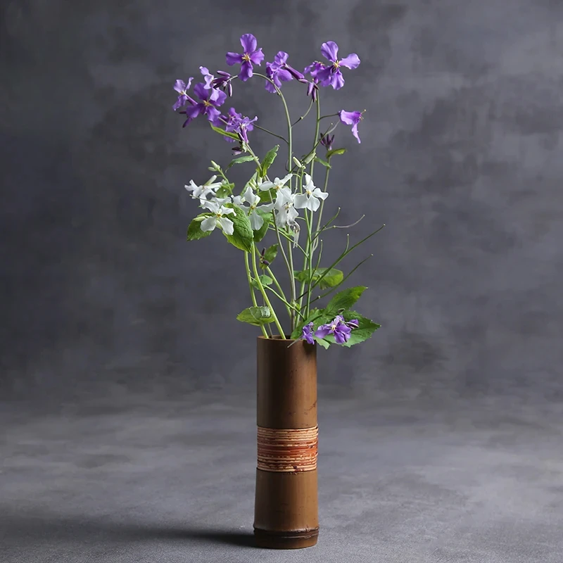 Retro Handmade Bamboo Tabletop Vase Hydroponic Flower Arrangement Pot Teahouse Ornament Weave Vase & Pen Holder Organize