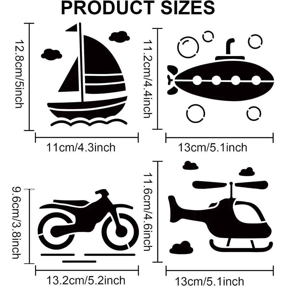 Трафареты для транспортных средств 6 × 6 дюймов, трафареты для рисования, трафареты для велосипедов, Парусников, такси, мотоциклов, самолетов, шаблоны с краской