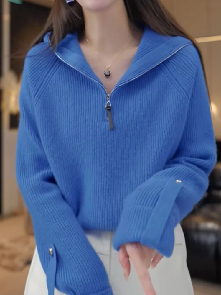 

Faionable Korean Design f Zip Hoodie Knitted Sweater Winter Loose Casual Commute Versatile Top Women's Clothing