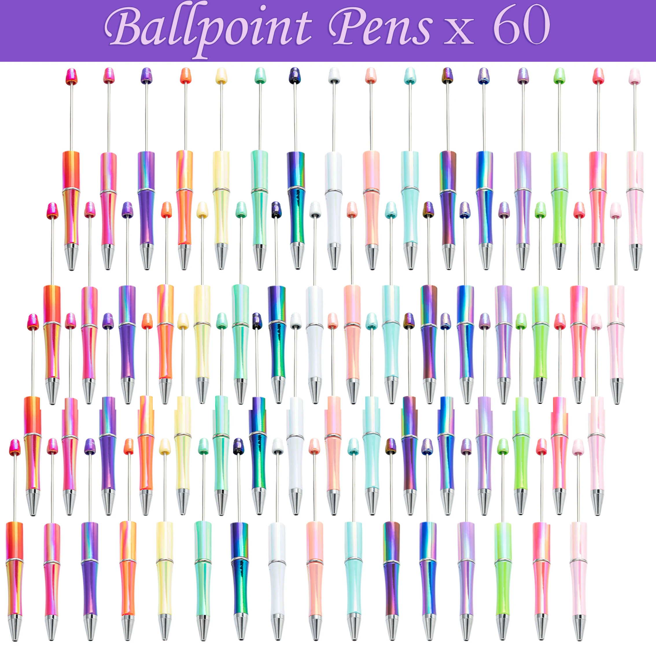 

60Pcs UV Gradient Bead Pens Wholesale Students Diy Handmade Plastic Beadable Pen Plastic Ballpoint Pen