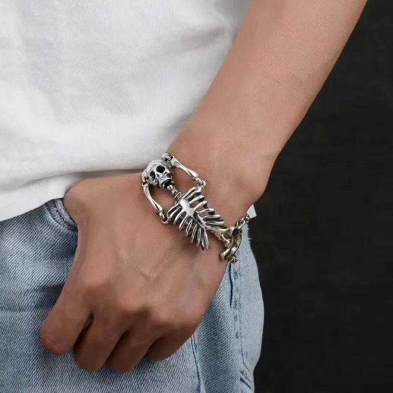 

Little Fairy/ Old Tibetan Silver Evil Skull Bracelet Fashion Personality Men and Women Couple Accessories Jewelry Gifts