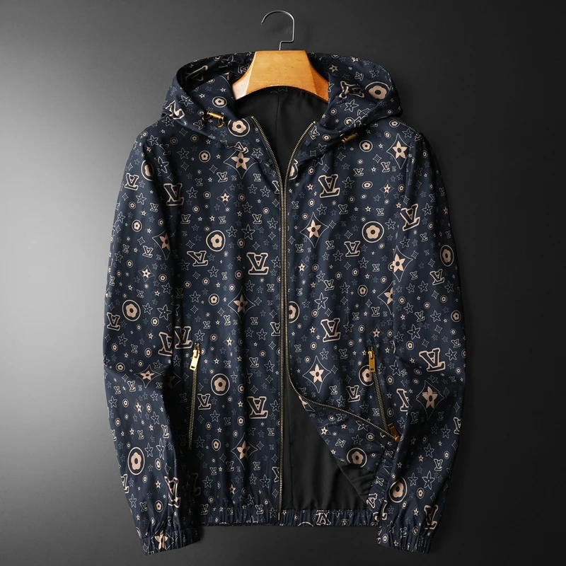 

European Station High-End 2024 Spring Outfit Jacket Coat Men's Fashion Brand Hooded Printed plus Size Handsome Fashion Casual