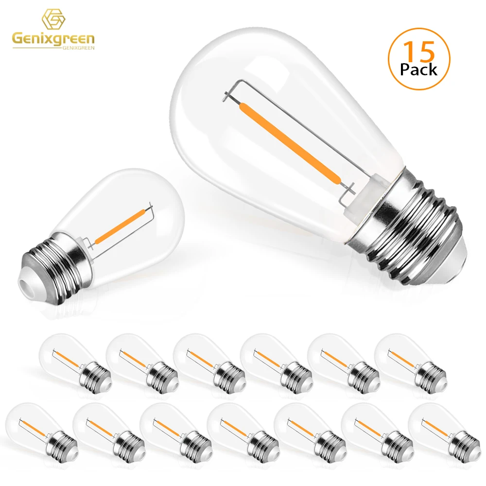 Genixgreen S14 1W Led Filament Dimmable Light Bulbs 2700K ST45 Plastic IP44 Waterproof Outdoor String Light E27 Edison Lamp Bulb