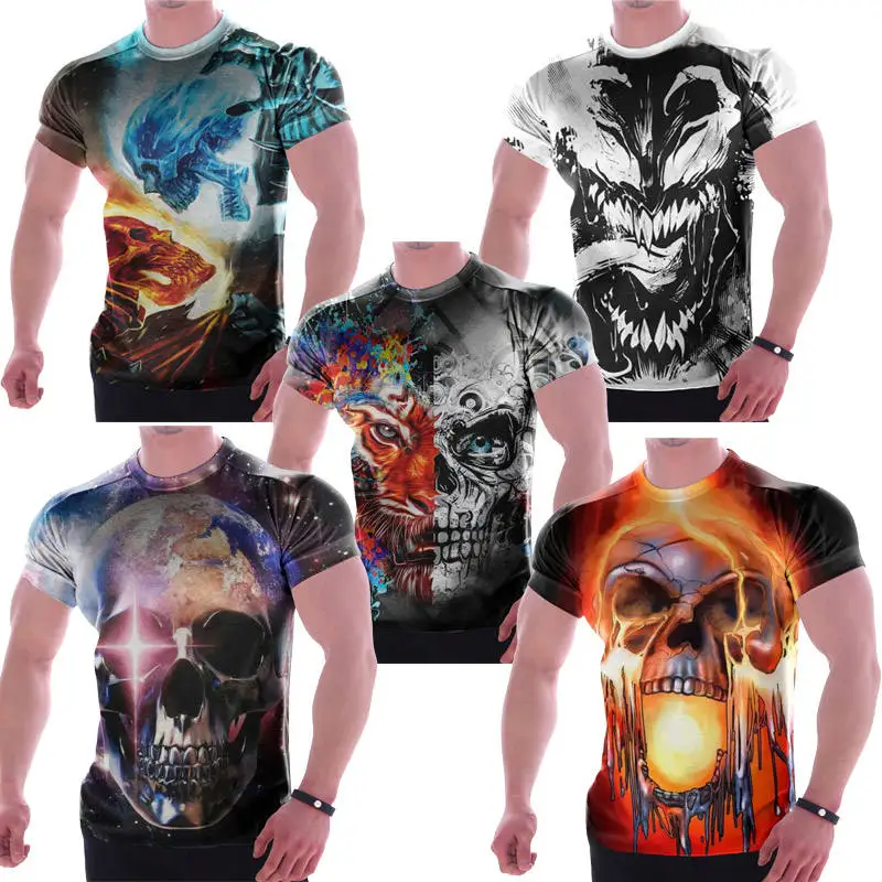 New Skull Sports Second Skin Boxing MMA T-shirt Men Bjj Kickboxing Rashgarda MMA Compression Shirts Workout Rash Guard Clothing