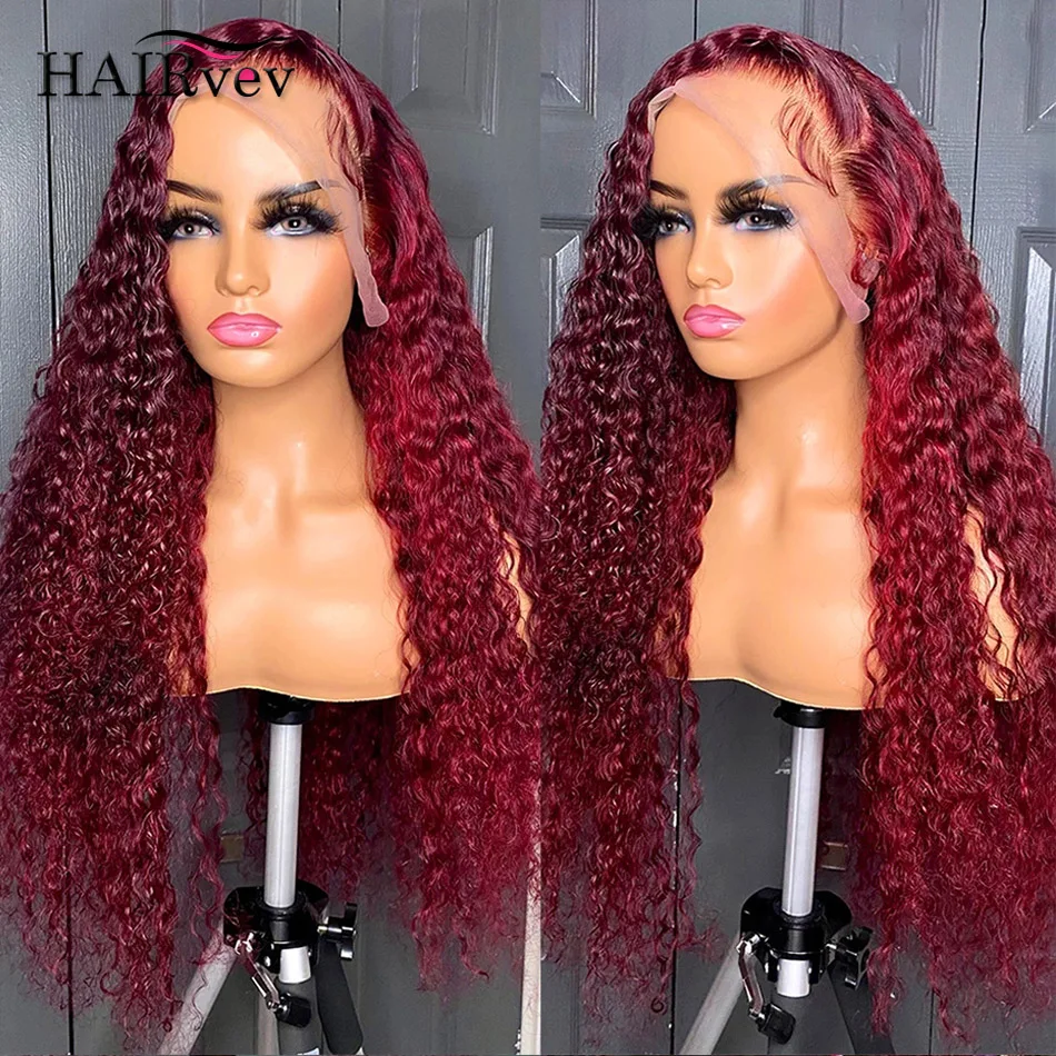 Burgundy Human Hair Lace Frontal Wigs Colored 99j Red Wig For Women Brazilian 13x4 Deep Wave 30 Inch Water Wave Lace Front Wig