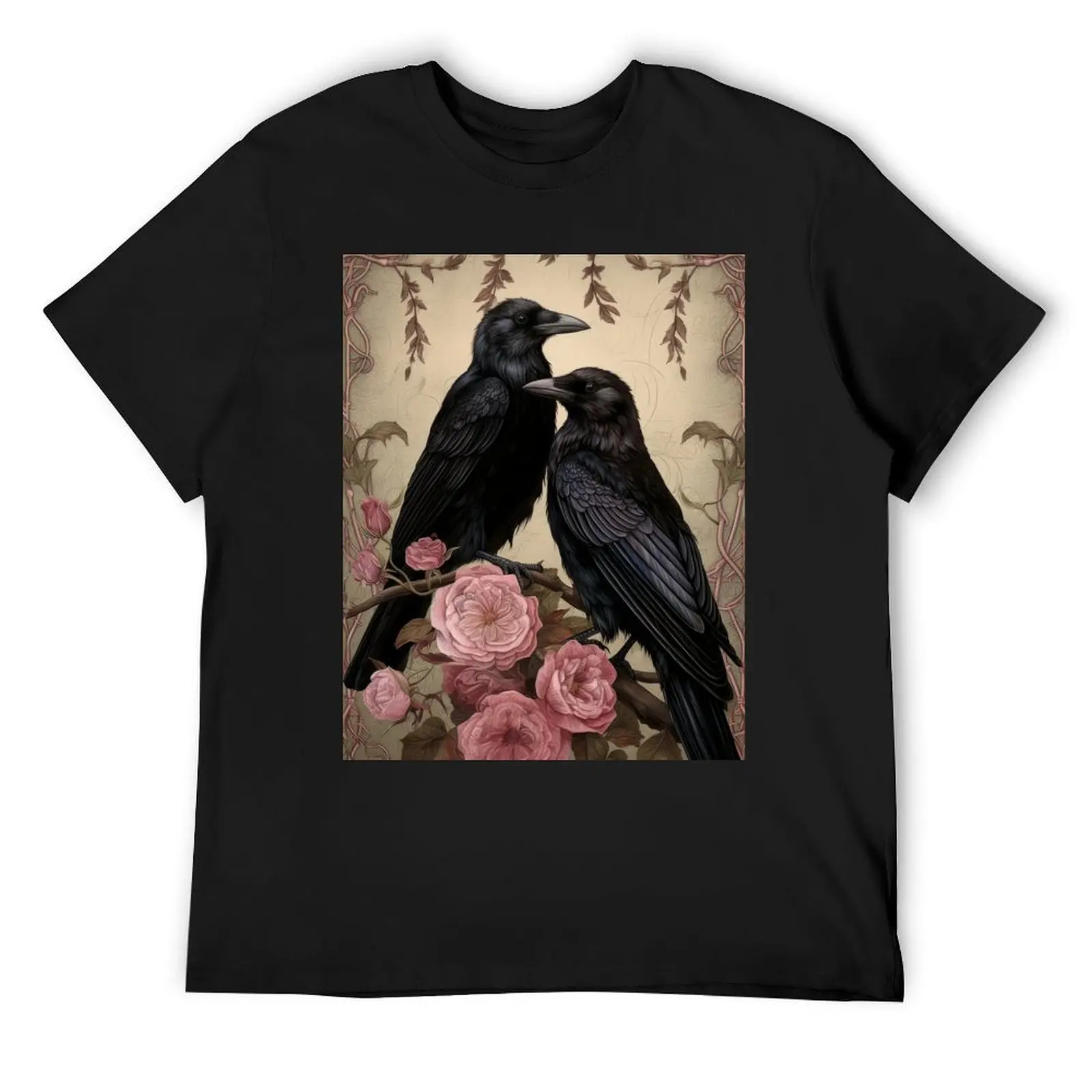 

Gothic style romantic raven couple with flowers and branches - vintage canvas, art print canvas, home decor, victorian c T-Shirt
