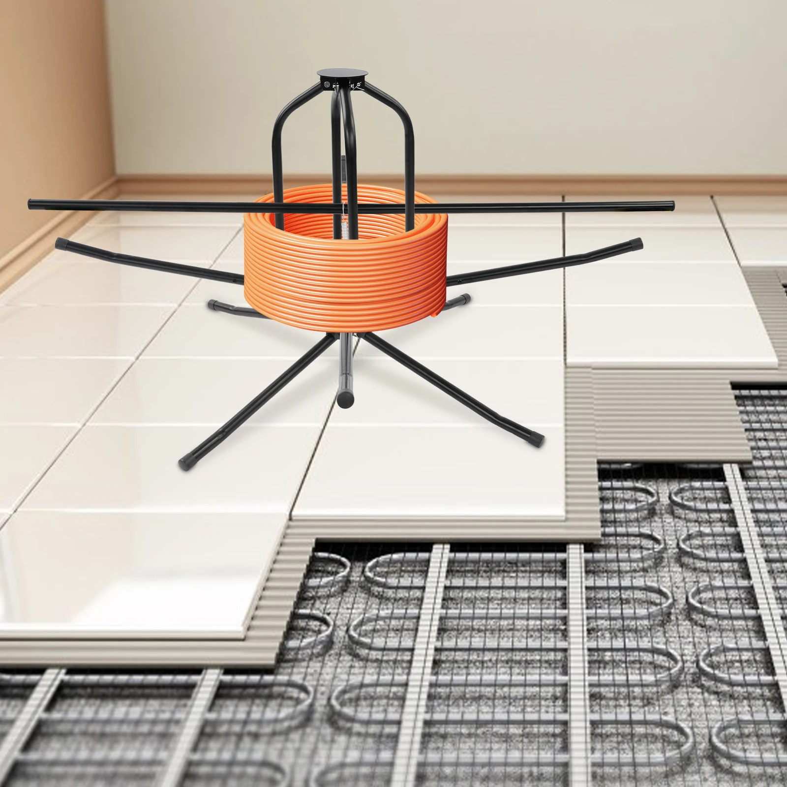 Verstellbarer Rohrspenderständer, faltbarer Rollenhalter mit Tragetasche für Wasserrohre, PEX-Rohre, Installation mit Doppel-/Einzelkugellager – Detail 26