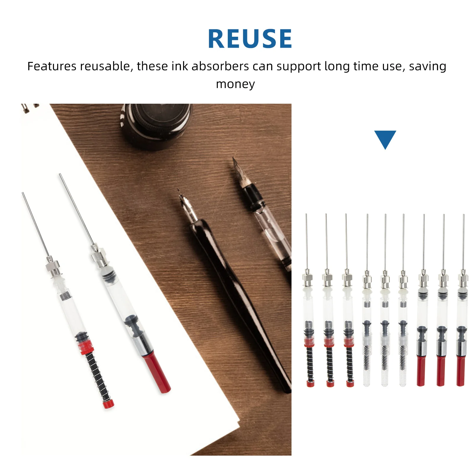 

9pcs Ink Ink Absorber Fountain Pen Converter Reusable School Office Supplies Spring Filler For Pen Refill Tube