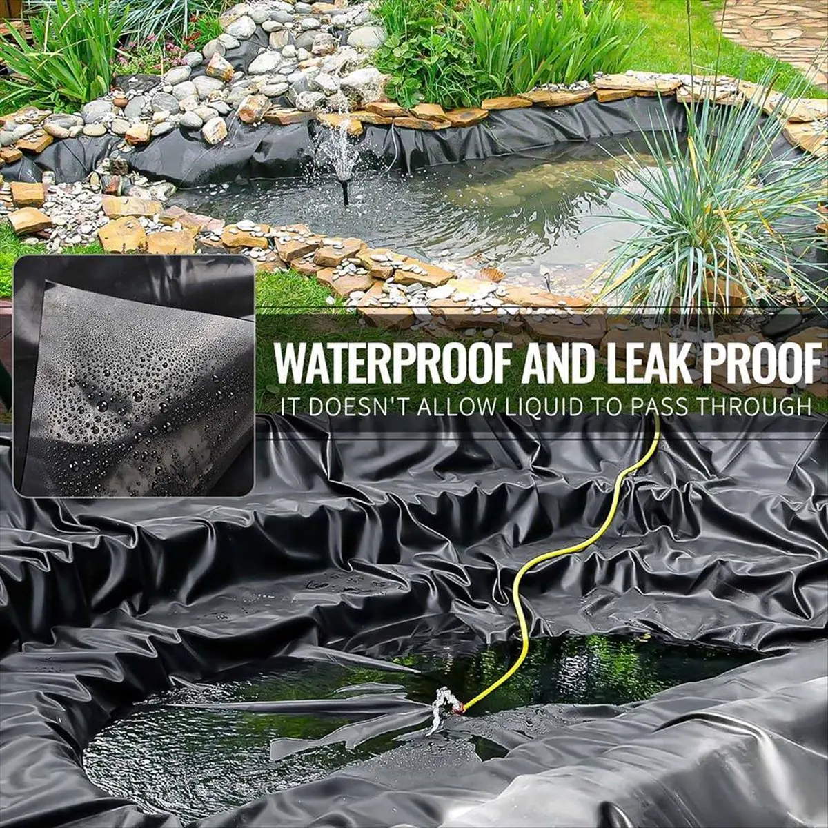 L79A 7x10 Ft Pond Liner, HDPE Thickness Fish Pond Liners for Outdoor Ponds, Pond Liner for Waterfall, Fish Black