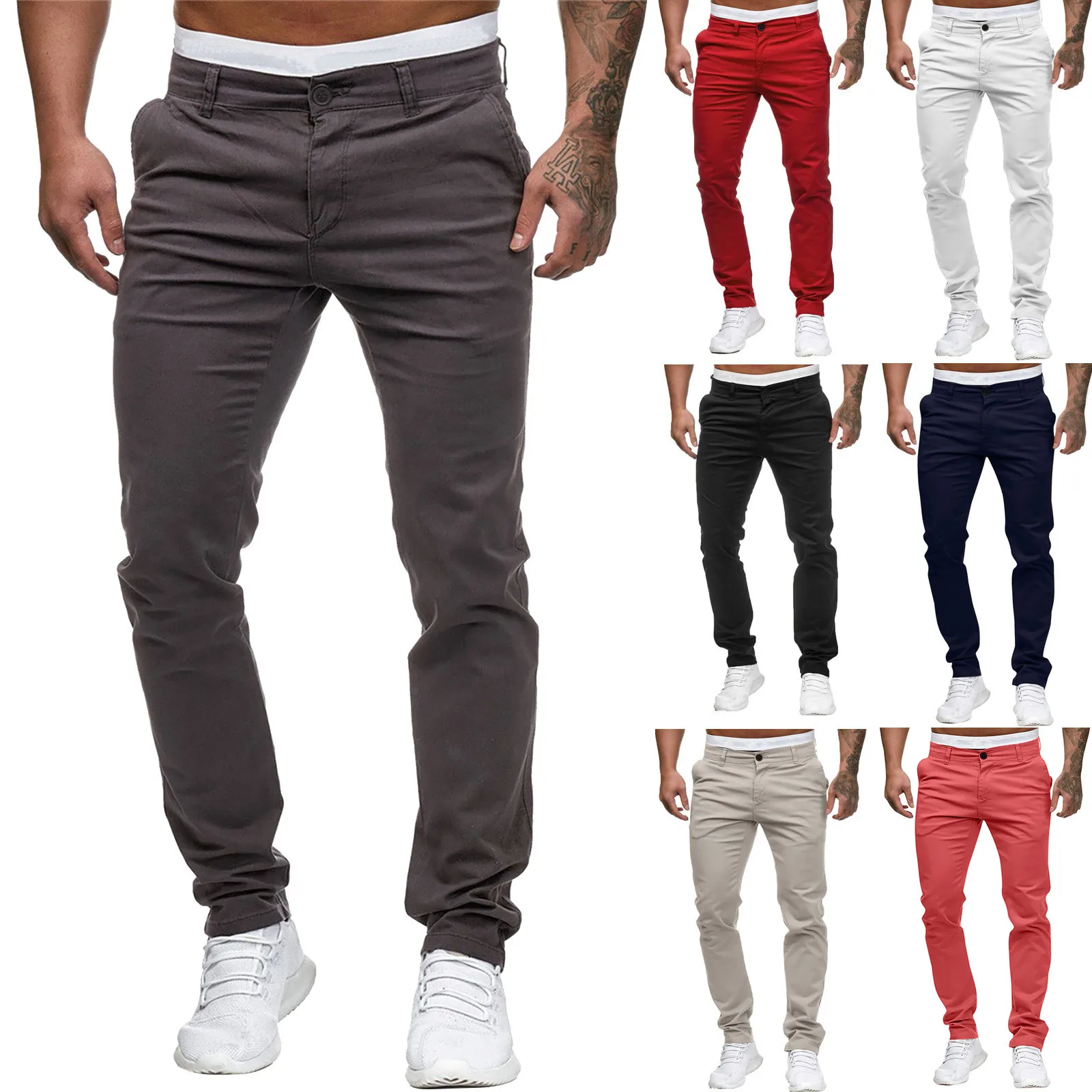 

Autumn Mens Pants Cotton Casual Stretch Male Trousers Long Straight High Quality PantSuit Solid Color Outdoor Hiking