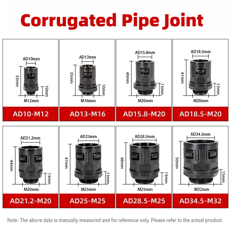 2~10pcs Jiont for Corrugated Tube AD10 AD13 AD15.8 AD18.5 AD21.2 AD25 AD28 AD34 Adapter Nylon Cable Hose Quick Connector