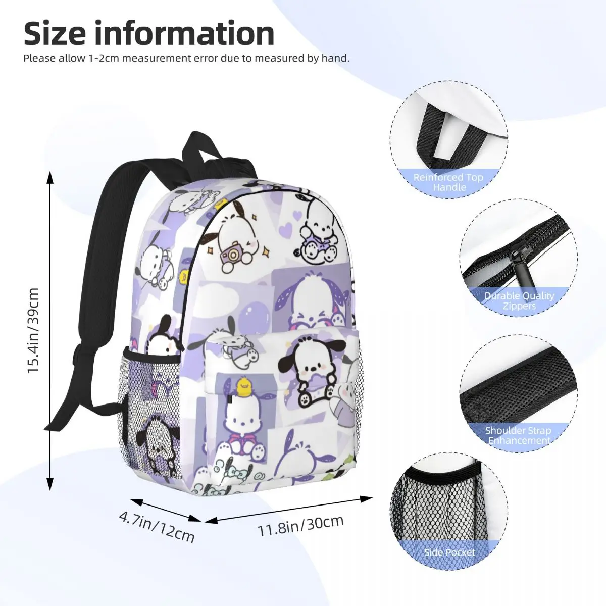 Pochacco New Fashion High Capacity Waterproof College Backpack Trendy Laptop Travel Book Bag 15inch