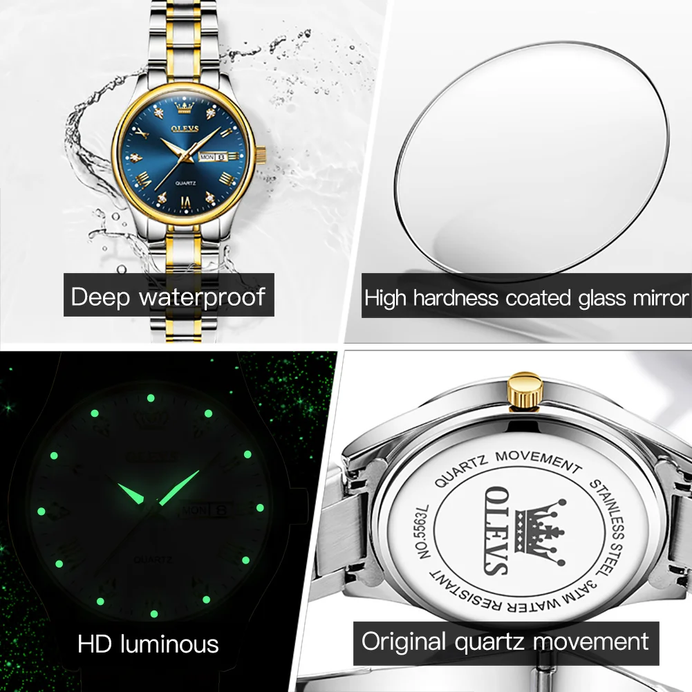 OLEVS Original Fashion Quartz Watch for Women Waterproof Luminous Luxury Top Brand Female Watches Elegant Ladies Wristwatch 5563