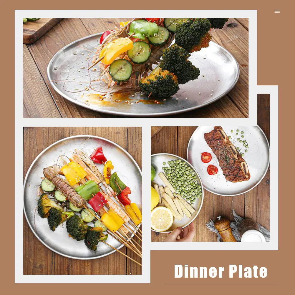 3Pcs Stainless Steel Plates Lightweight Compact Food Serving Tray Practical Pastry Cookie Dish for Birthdays Family