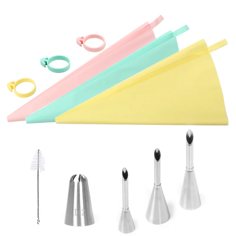 DIY Reusable Puff Cake Icing Piping Tip Silicone Pastry Bag Cream Cupcake Butter Tube Nozzle Decor Baking Bags Kitchen Tools