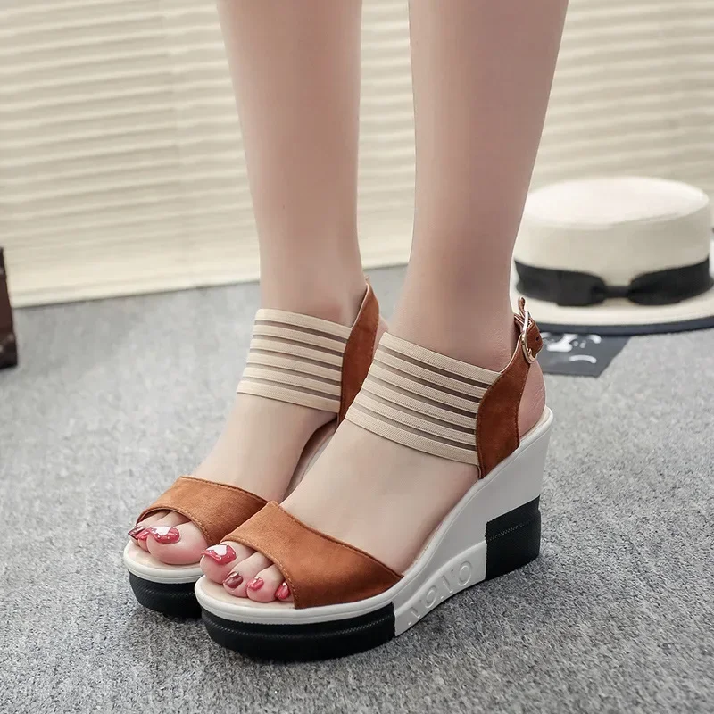 Fashion Summer New All-match Wedge Heel Fish Mouth Women\'s Shoes Super High Heel Sandals Platform Height Increase Sandals