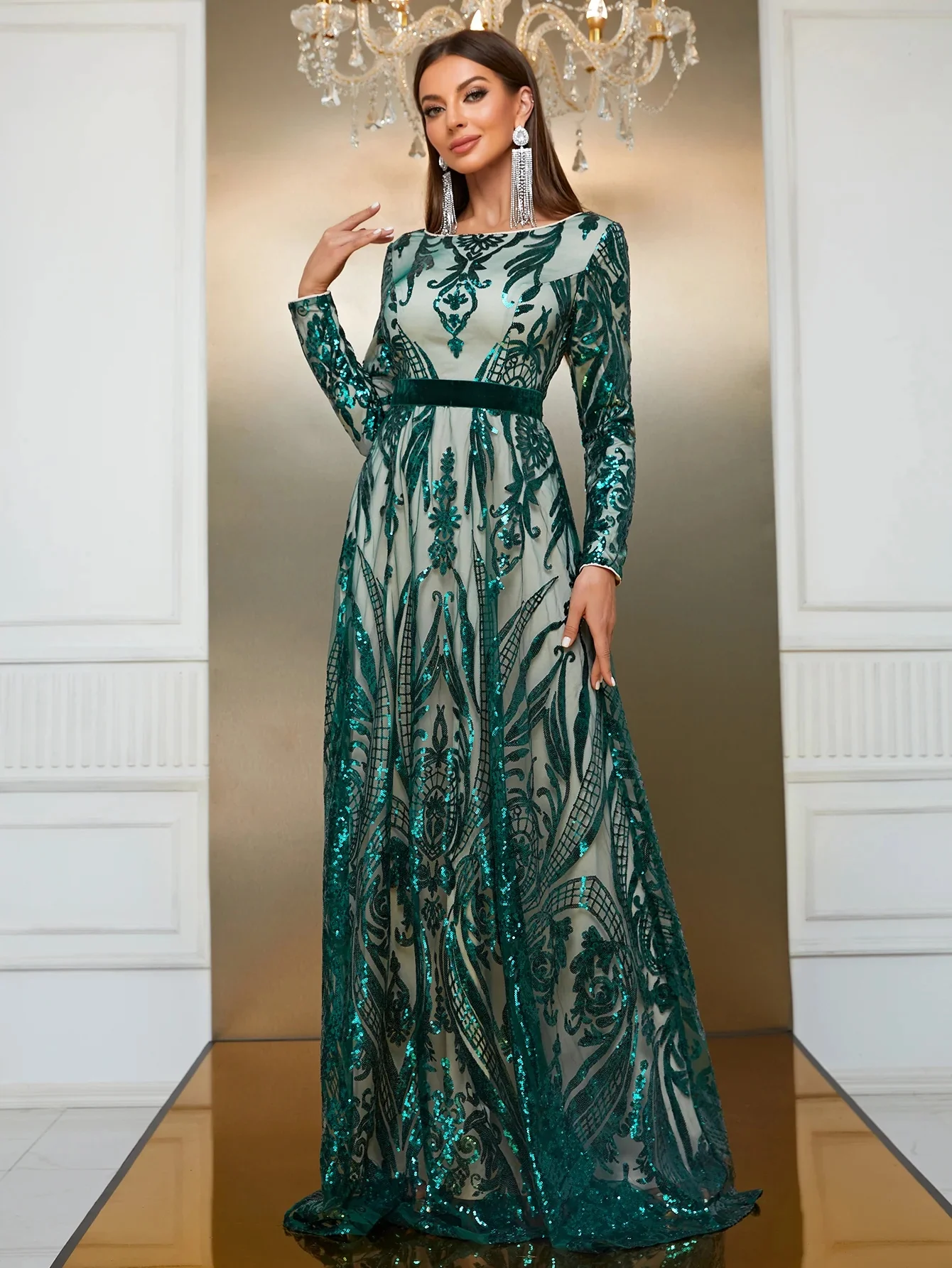 

Длинное свадебное платье Ele, вечернее платье, трансграничное бальное платье с пайетками, средней талией, на молнии, круглый цвет