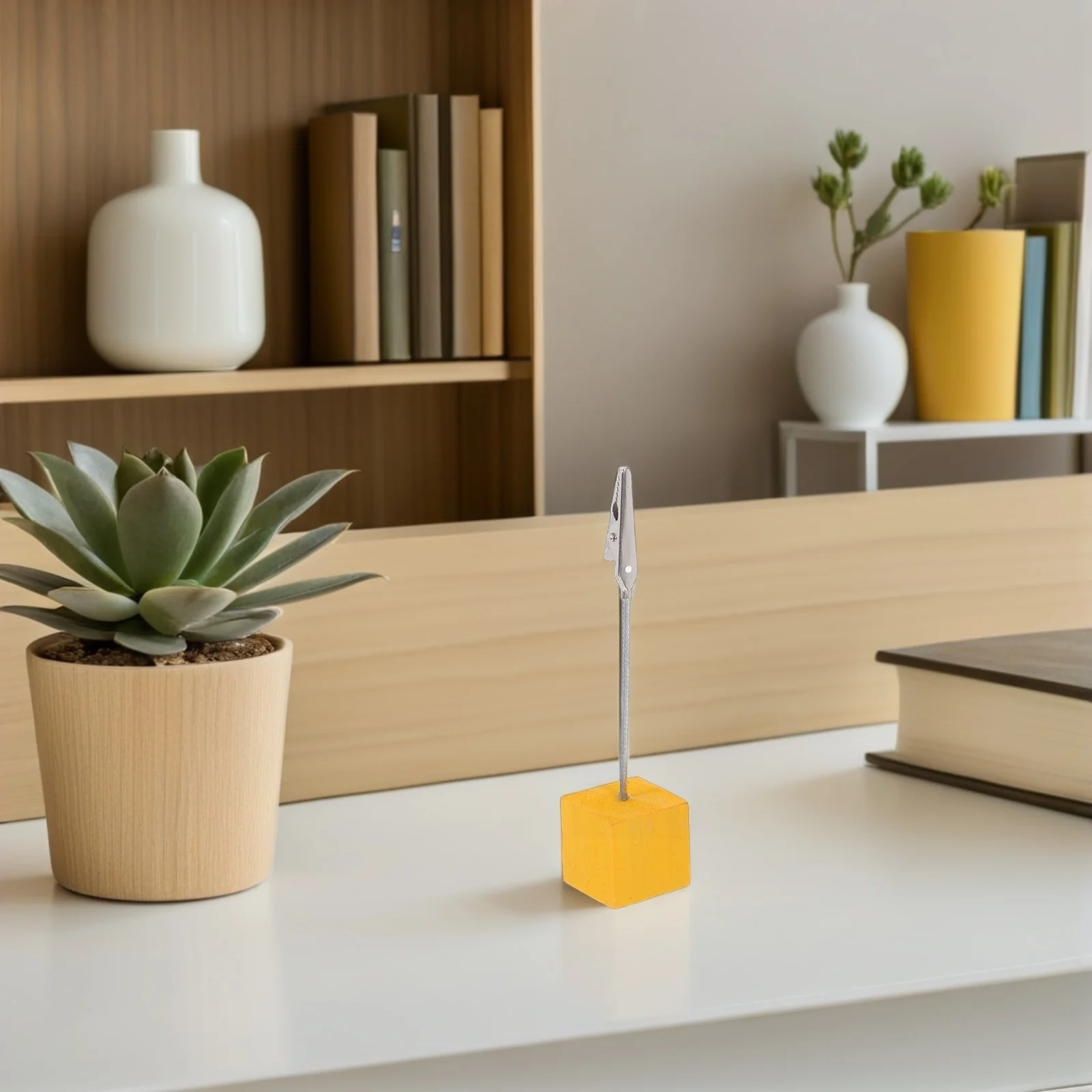 8個のメモクリップ メモホルダー パインウッドベース 高さ約115cm ランダムカラー フレキシブルワイヤーケーブル デスク用フォトクリップ