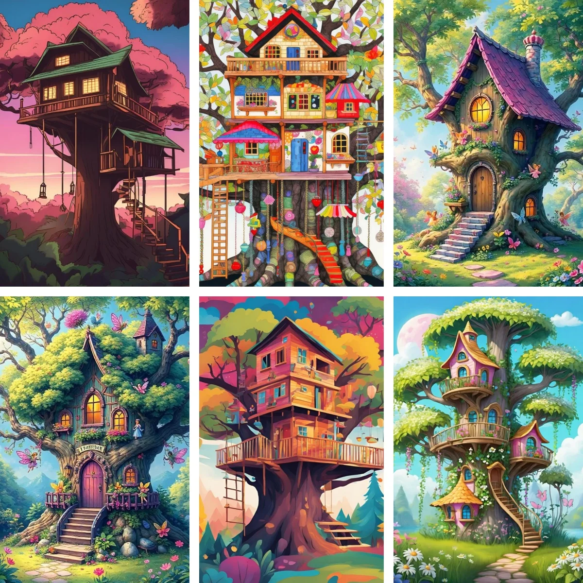 

Diamond Painting 5D DIY Enchanted Forest Magical Treehouse Full Round /Square Rhinestones Drawing Mosaic Handwork Home Decor