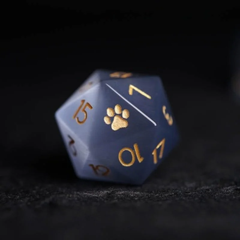 Handmade Engraved D20 Dice Natural Gemstone DND Dice RPG COC D&D Board Games Dice Custom Logo Cute Cat Kitty Bee Birthday Gifts