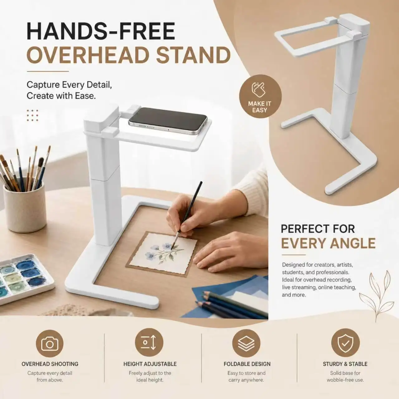 Overhead Phone Camera Bracket For Document Scanning Adjustable Cellphone Filming  Photography Stand Accessories