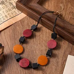 Vintage Ethnic Geometrice Wood Accessories Pendants Necklaces Handmade Rope Chain Necklace for Women Daily Wear Fashion Jewelry