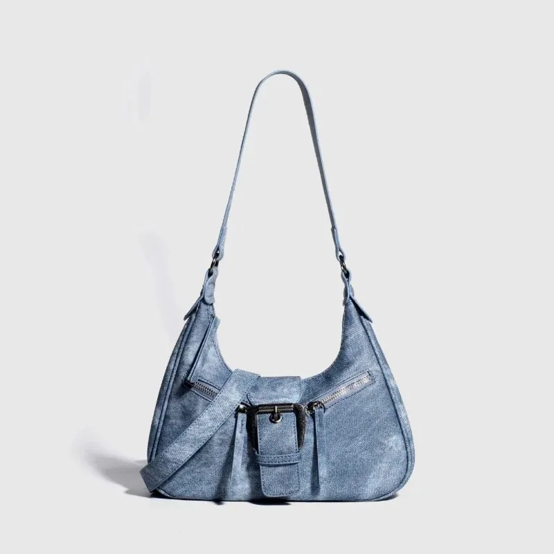 

Vintage Y2k Shoulder Bags for Women Cool Hot Girls Underarm Motorcycle Bag Luxury Denim Leather Female Small Handbags Tote Purse