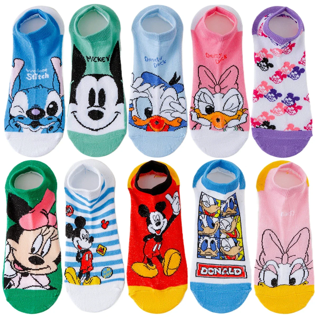 

5 пар Potdemiel Disney, мужские и женские повседневные носки для экипажа, хип-хоп, уличная мода, новинка, забавные короткие носки-лодочки с героями мультфильмов аниме