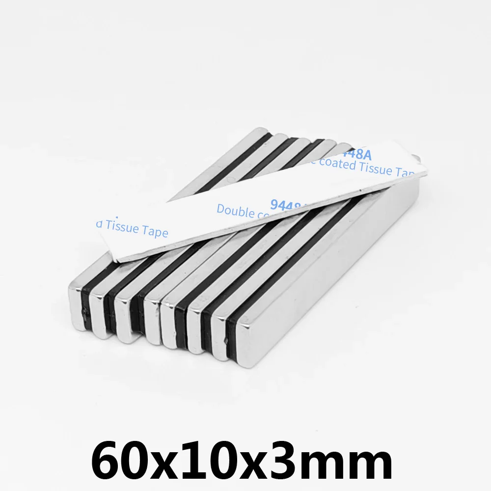 2/5/10/15/20/30PCS 60x10x3mm Quadrate Powerful Strong Magnets With 3M Self - Adhesive 60x10x3 Block Neodymium Magnets 60*10*3