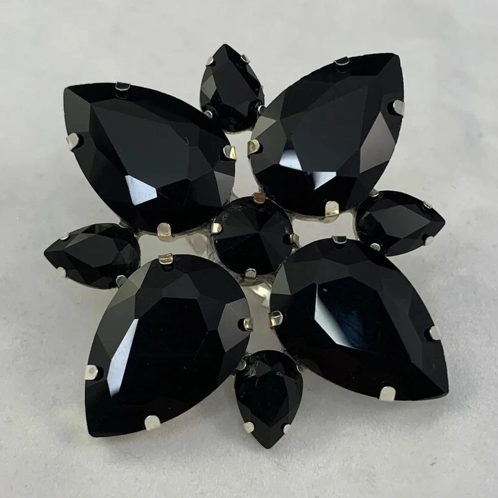 Fashion Black Crystal Ring Large for Women Free Shipping Luxury Adjustable Accessories Rhinestone Exaggerate Ring Finger Jewelry