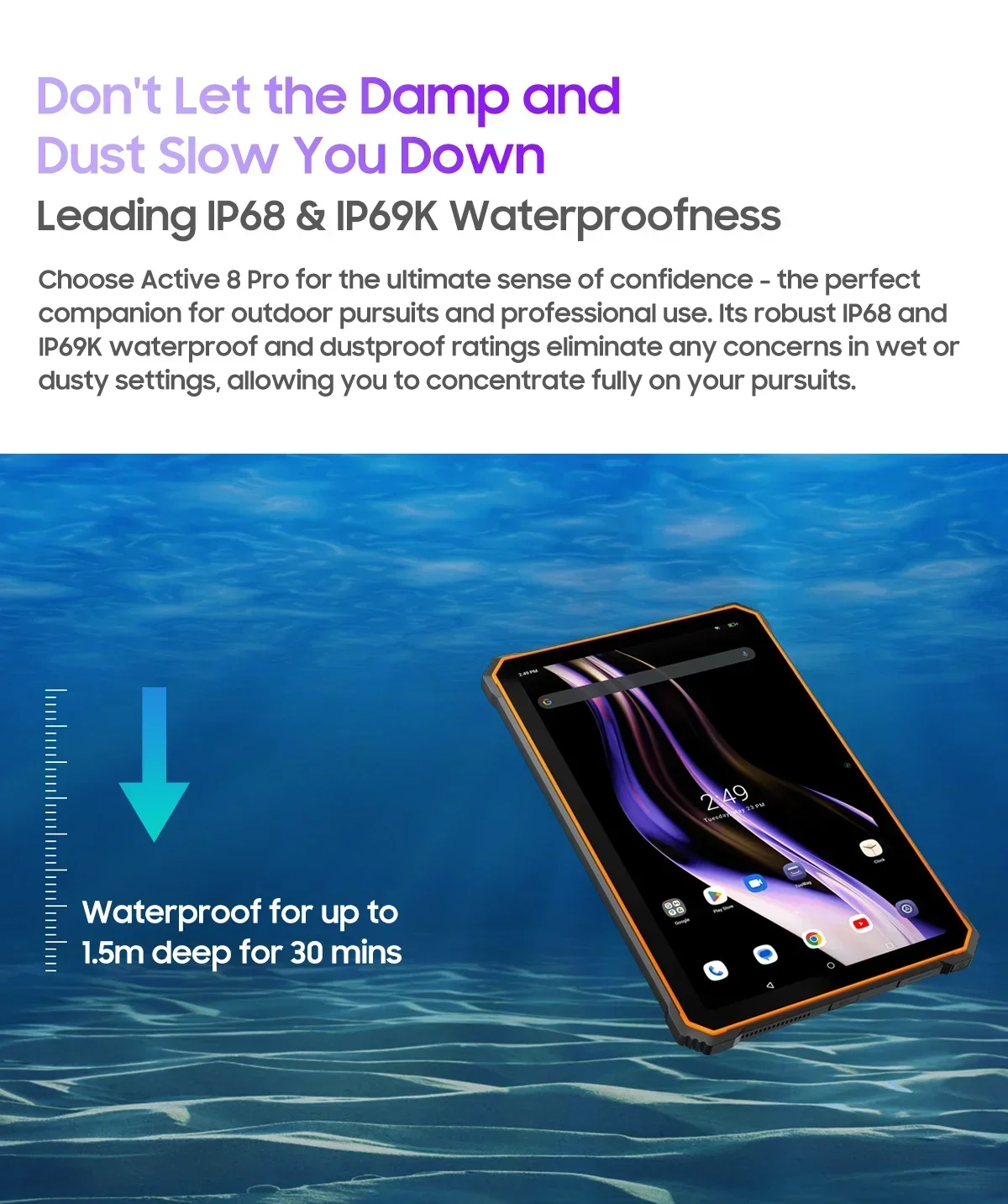 Blackview Active 8 Pro Rugged Tablet PC, 16GB Expand RAM(8GB Physical+8GB Virtual RAM) 256GB ROM,10.36 Inch HD Display, 22000mAh Huge Battery,48MP Camera,  Android 13, Dual SIM 4G Network,Without EU Plug Charger