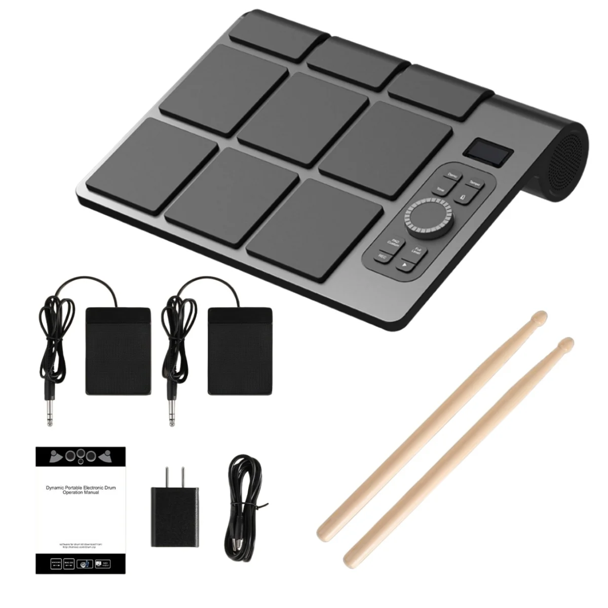 Pad per batteria elettronica 9 cuscinetti sensibili alla velocità, luci colorate, supporto MIDI, design da tavolo portatile, regalo fantastico/per principianti